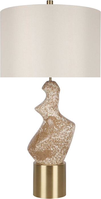 "Sculptural Serenity" Ceramic Table Lamp (Set of 2) - Stone / Soft Gold