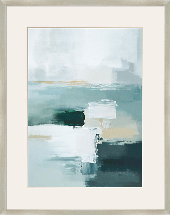 "Tranquil Horizons II" Framed Canvas Under Acrylic - Teal / Gray / Ivory