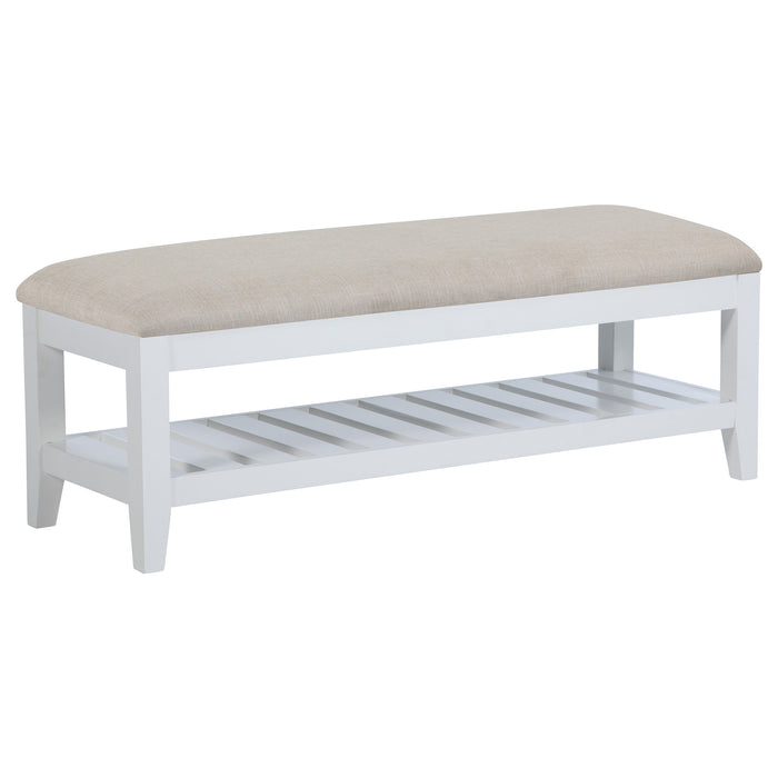 Bexhill - Upholstered Rectangular Bench With Shelf - White