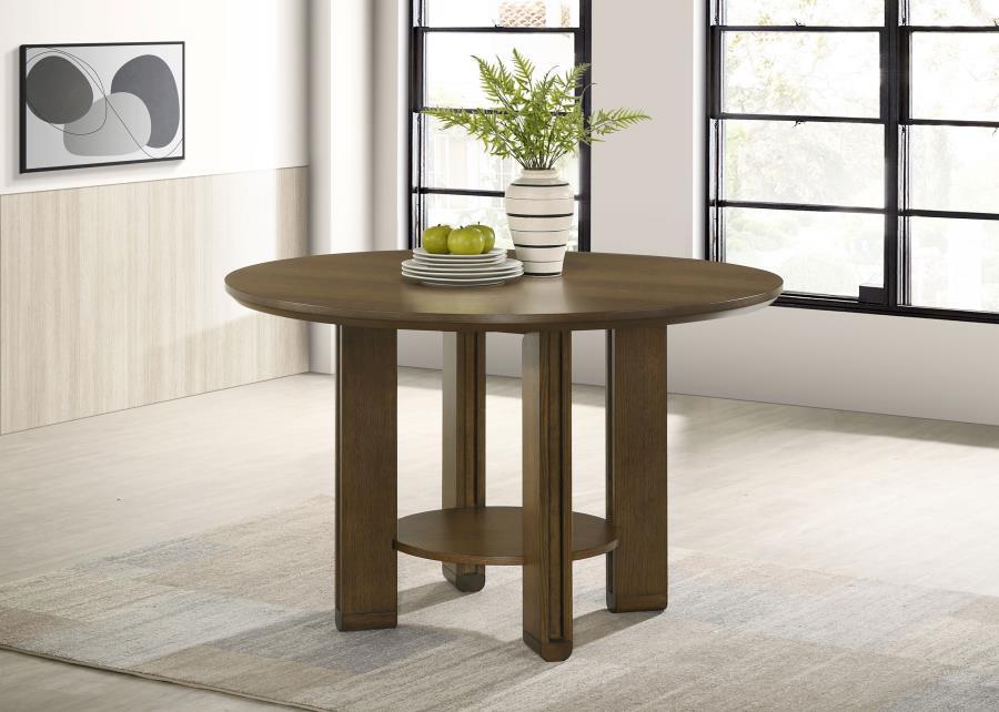Ottowa - Round Wood Dining Table With Shelf - Brown