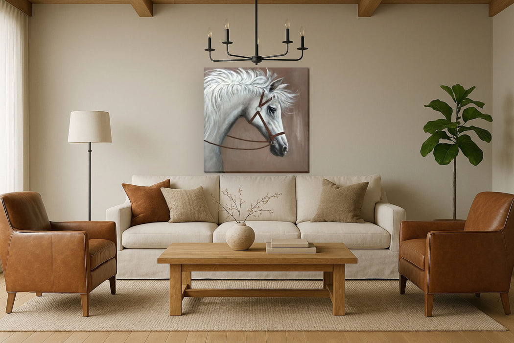 Silver Mane Gaze - 36" x 36" Framed Wall Art