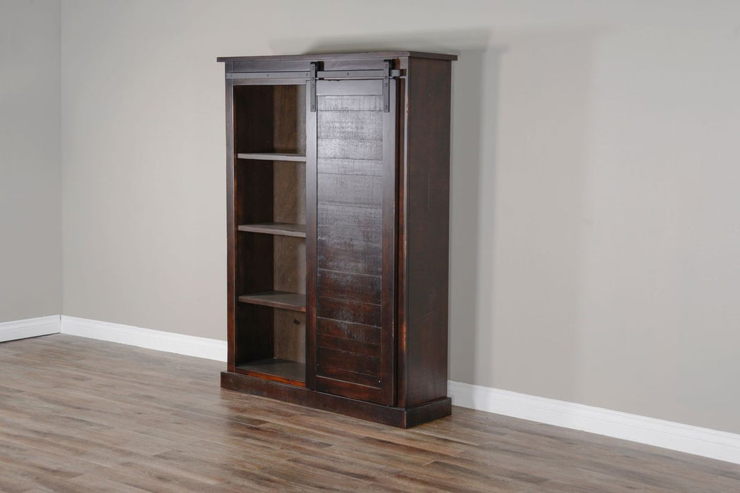 Bookcase With Barn Door - Dark Brown