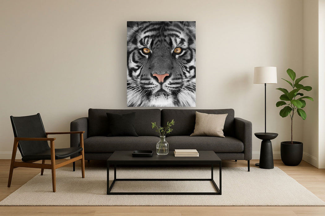 Floating Tempered Glass With Foil Tiger - Dark Gray