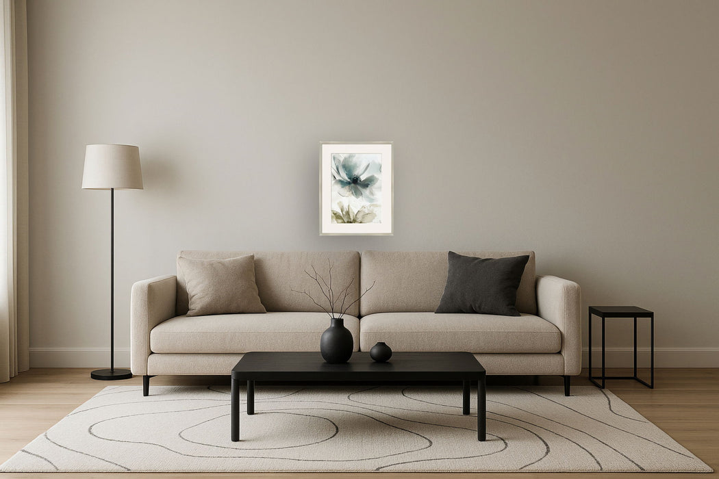 "Ethereal Blossom I" Framed Canvas Under Acrylic - Blue / Green