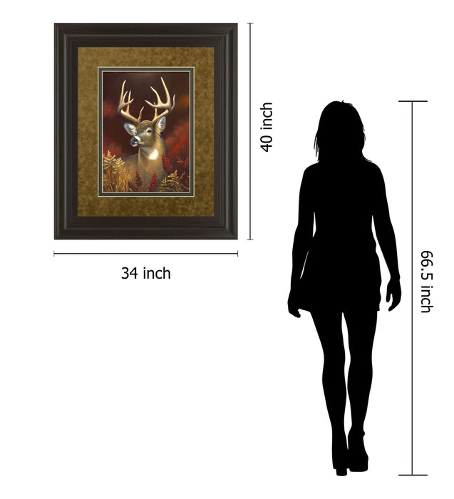 Deer Portrait By Leo Stans Double Matted - Framed Print Wall Art - Red