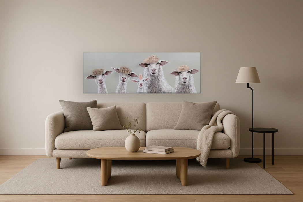 Playful Sheep Coiffures - 20" x 60" Framed Wall Art