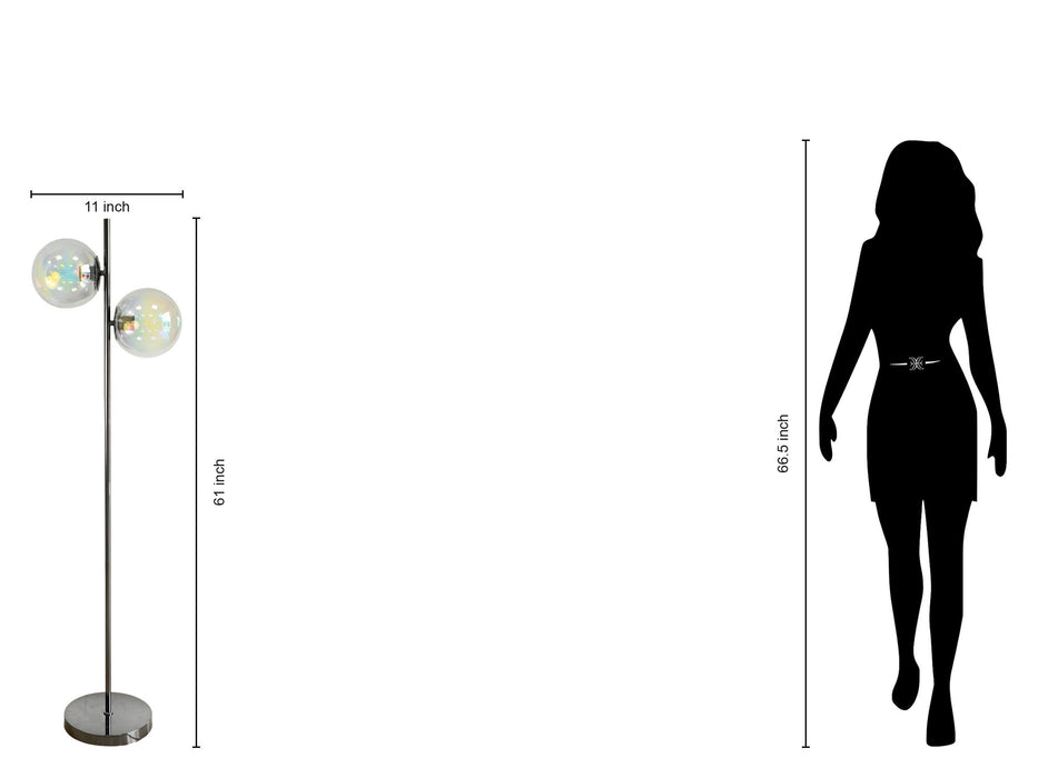 "Celestial Radiance" Metal Floor Lamp With Iridescent Glass Globes - Gun Metal Iridescent Glass