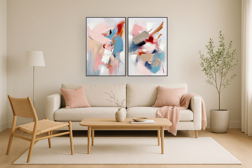 Abstract Pinks And Blues (Set of 2) - White