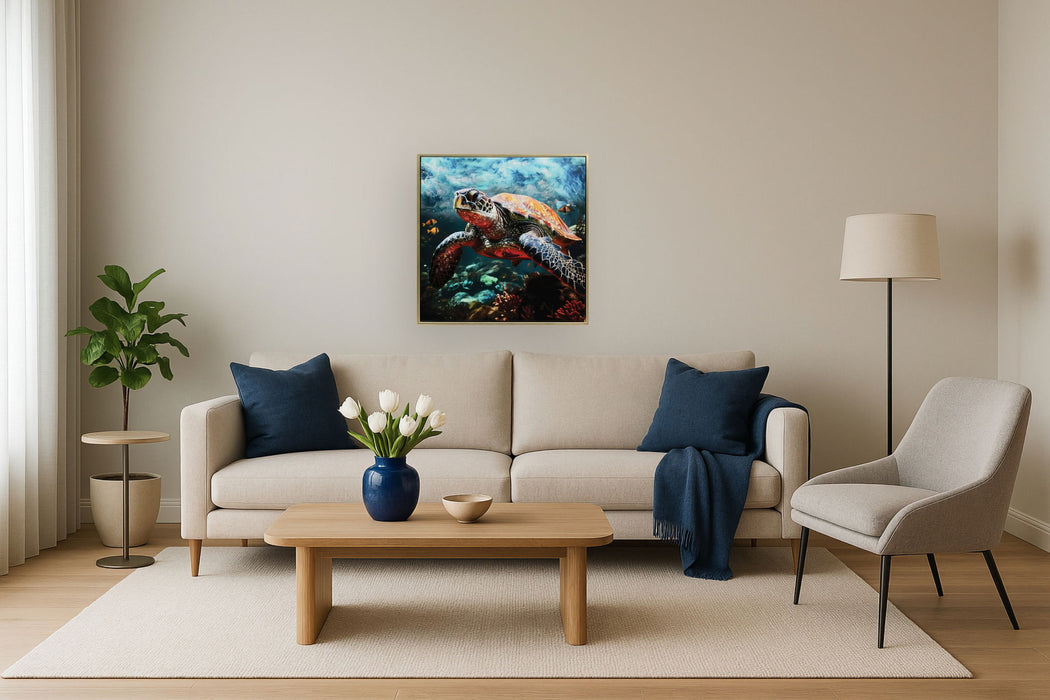 Azure Tide Turtle - 21" x 21" Framed Wall Art
