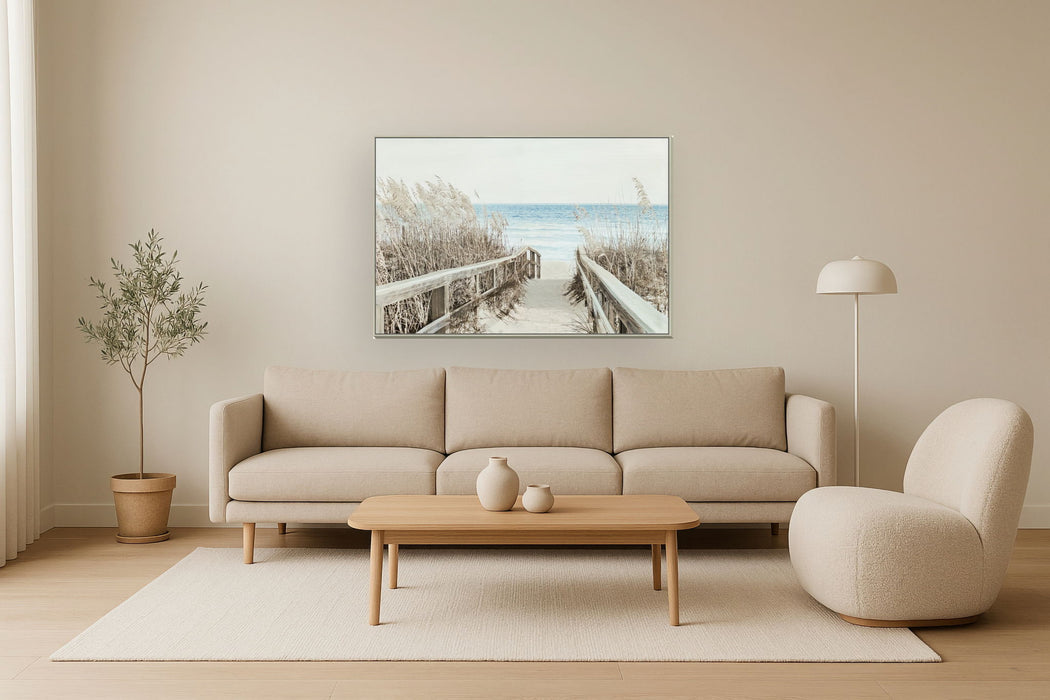 Hand Painted Textured Canvas In Frame 47x32 - Beige