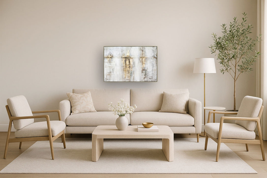 Hand Painted Textured Canvas With Foil In Magic Frame - Pearl Silver