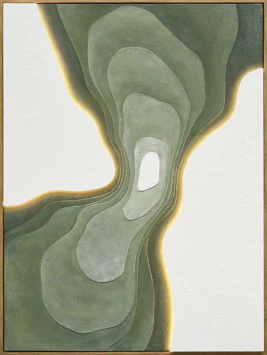 Verdant Passage Hand-Painted LED Canvas In Frame - Sage / Green