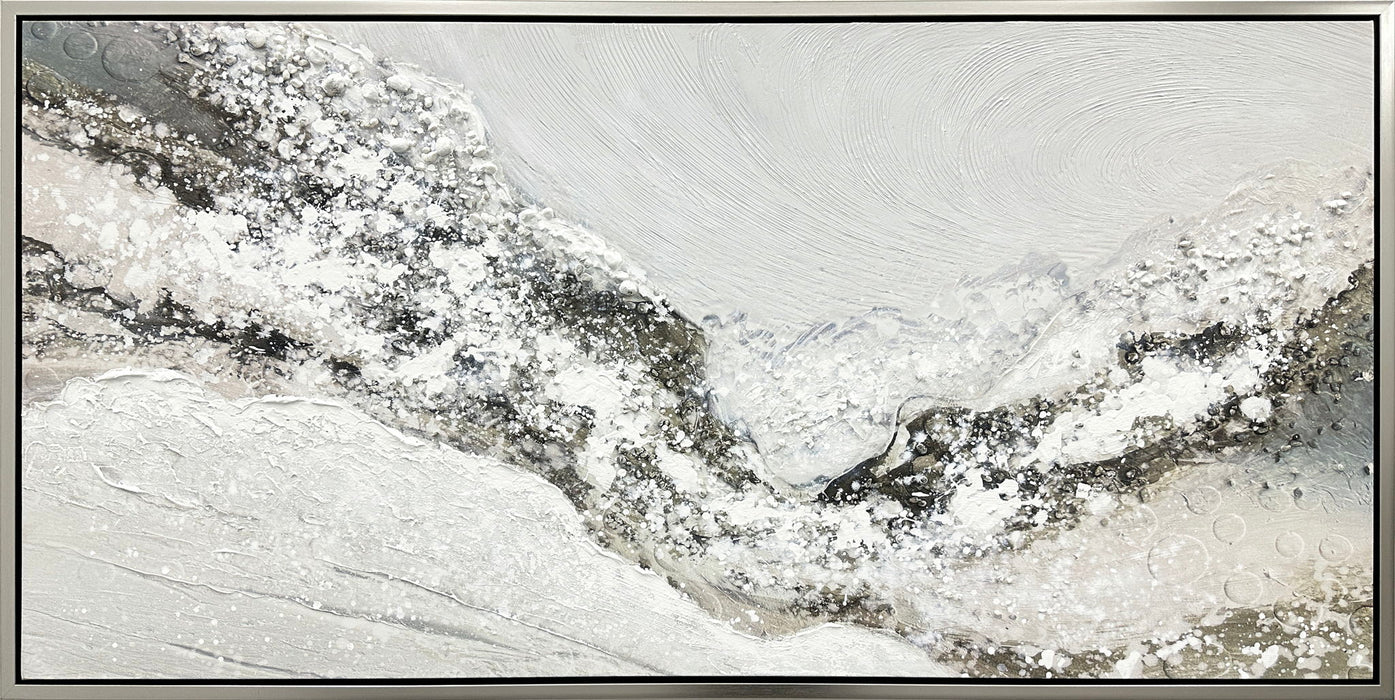 "Snowy Drift" Hand-Embellished Canvas In Frame - White / Gray