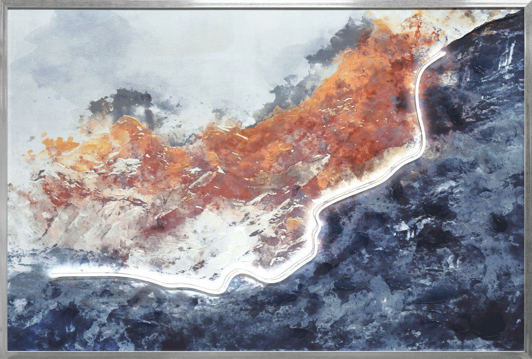 "Ethereal Glow" Hand-Embellished LED In Frame - Silver / Orange / Blue