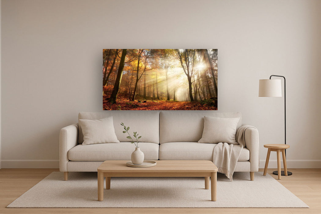 Floating Tempered Glass With Foil Forest In Sunshine - Light Brown