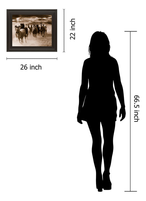 Running Horses By Monte Naglar - Framed Photo Print Wall Art - Dark Brown