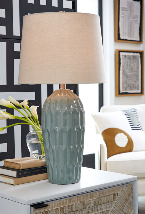 Hadbury - Ceramic Table Lamp (Set of 2) - Pale Blue / Teal