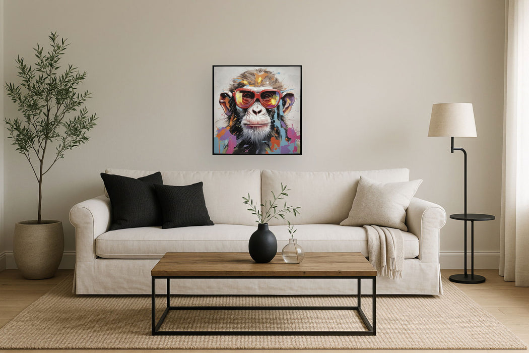 Vivid Splash Primate - 25" x 25" Framed Wall Art