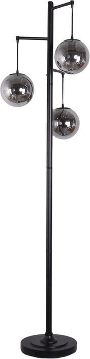 "Globe Cascade" Metal Floor Lamp With Glass Globes - Polished Chrome / Smoked Glass