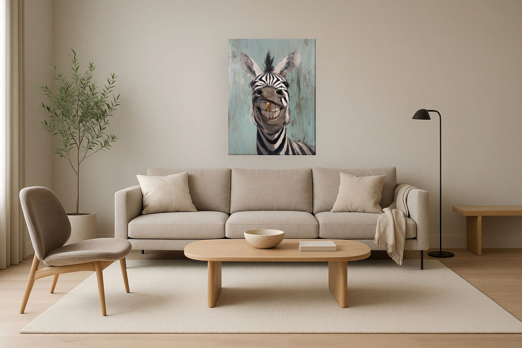 "Cheerful Stripes" Hand-Embellished Wrapped Canvas - Black / White / Blue