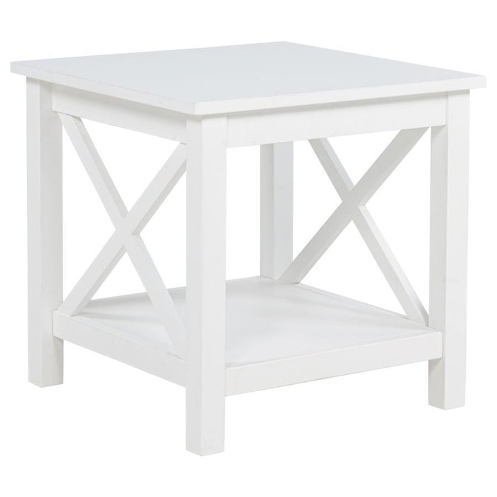Skyview - Square Pine Wood Side End Table With Shelf - White