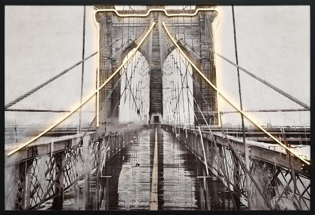 "Luminous Crossing" Hand-Embellished LED In Frame - Black / White