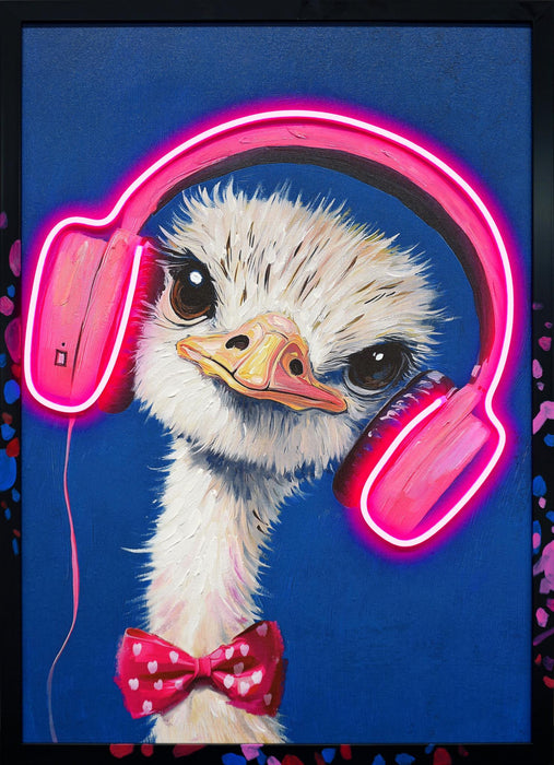 Electric Groove Ostrich - 21" x 29" Framed Wall Art