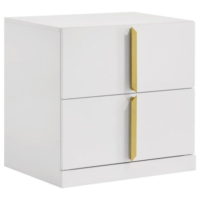 Ines - 2-Drawer Nightstand Bedside Table - White High Gloss
