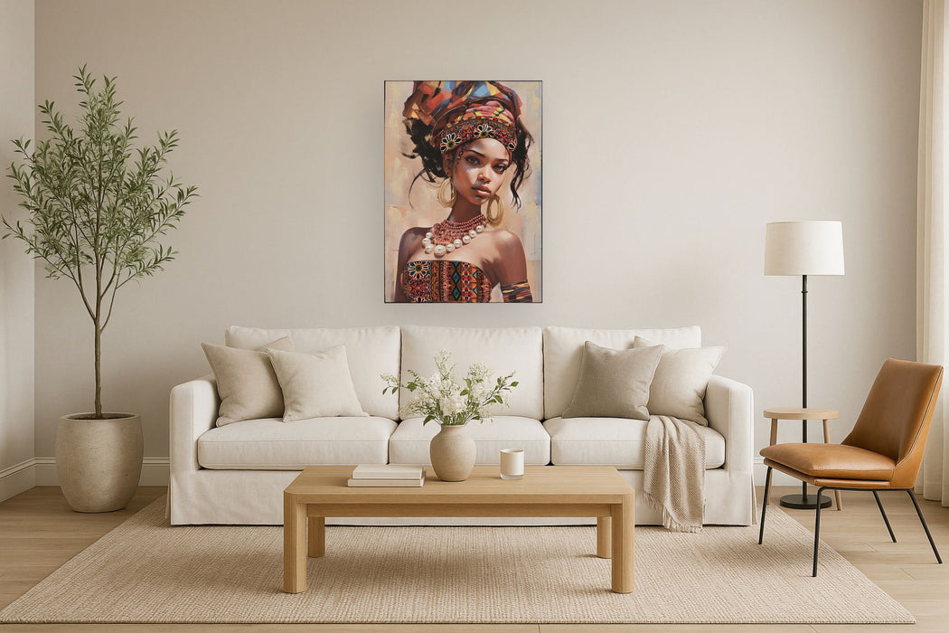 Hand Painted Framed Textured Canvas - Dazzled Woman Ii - Light Brown