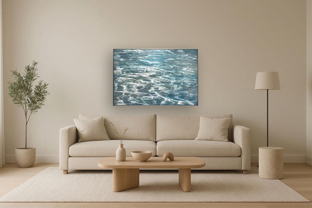Shimmering Aqua Drift - 32" x 47" Framed Wall Art