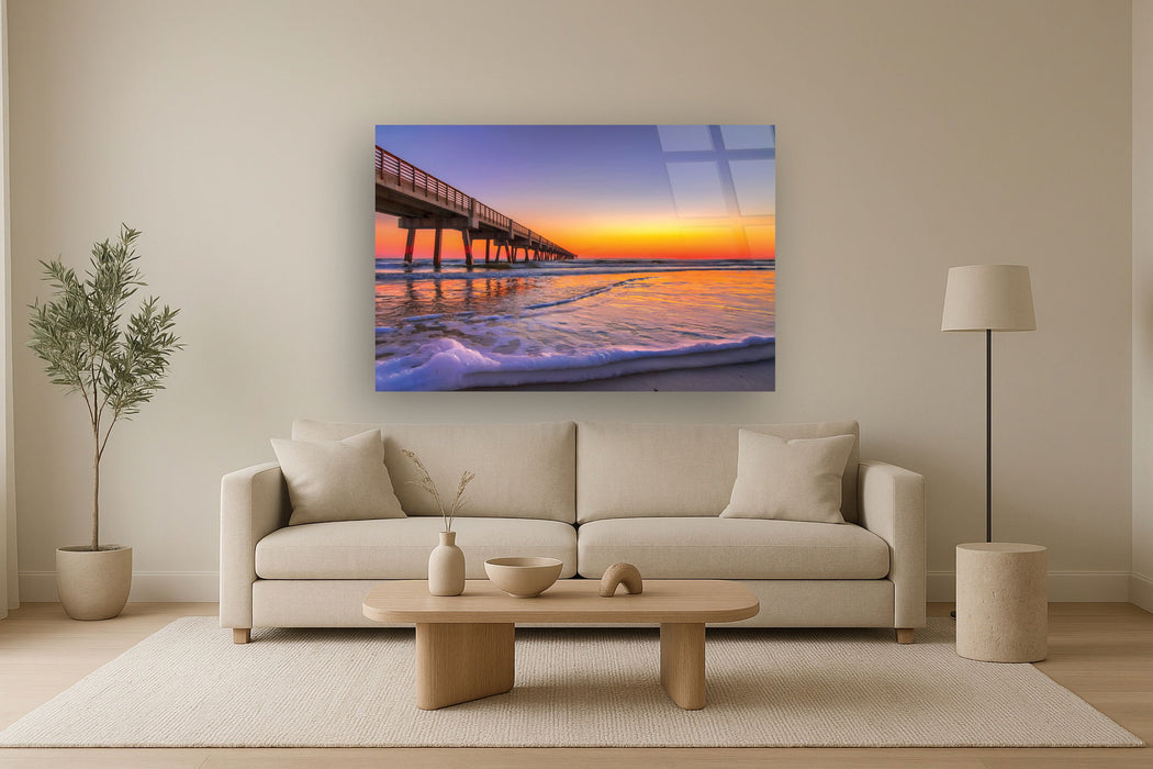 Temp Glass With Foil - Jacksonville Beach Pier - Blue