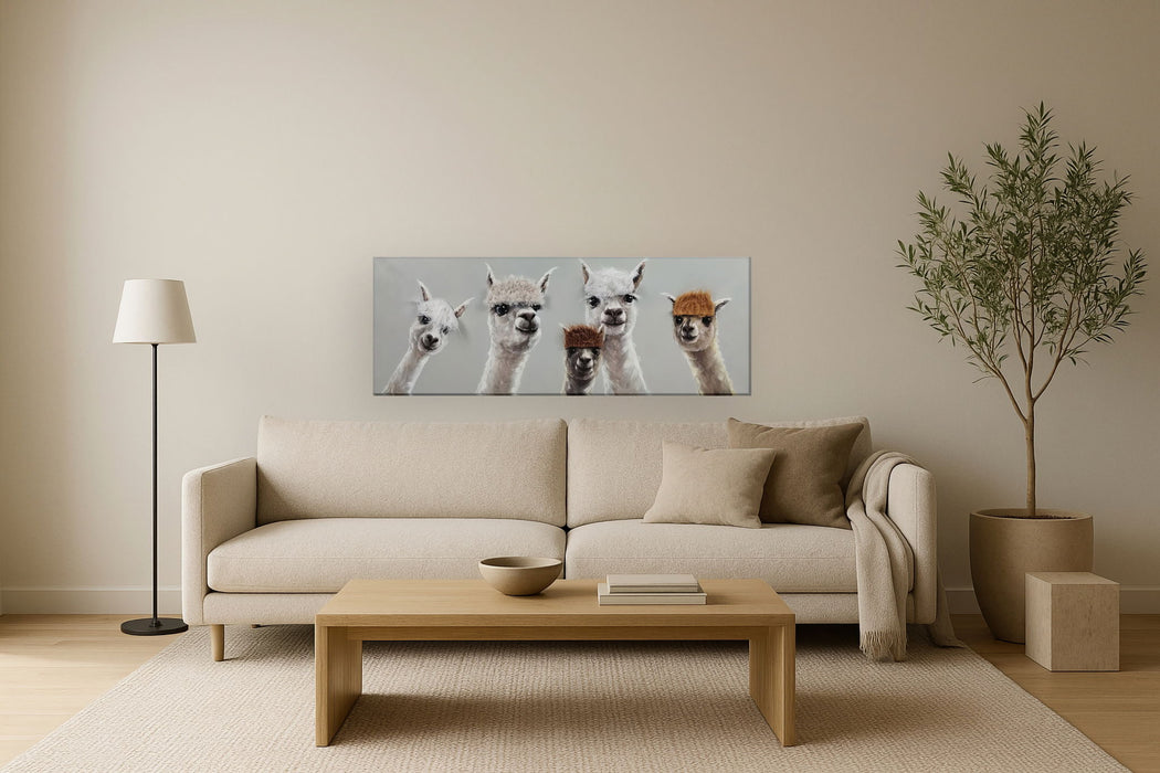 Whimsical Llama Lineup - 20" x 60" Framed Wall Art