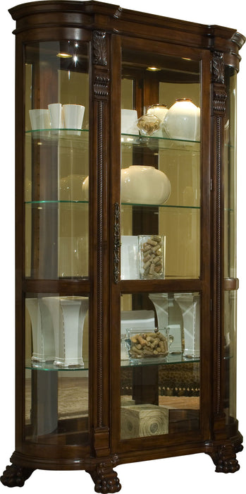 PFC Curios - Lighted Curved Front 4 Shelf Curio Cabinet - Maple Brown