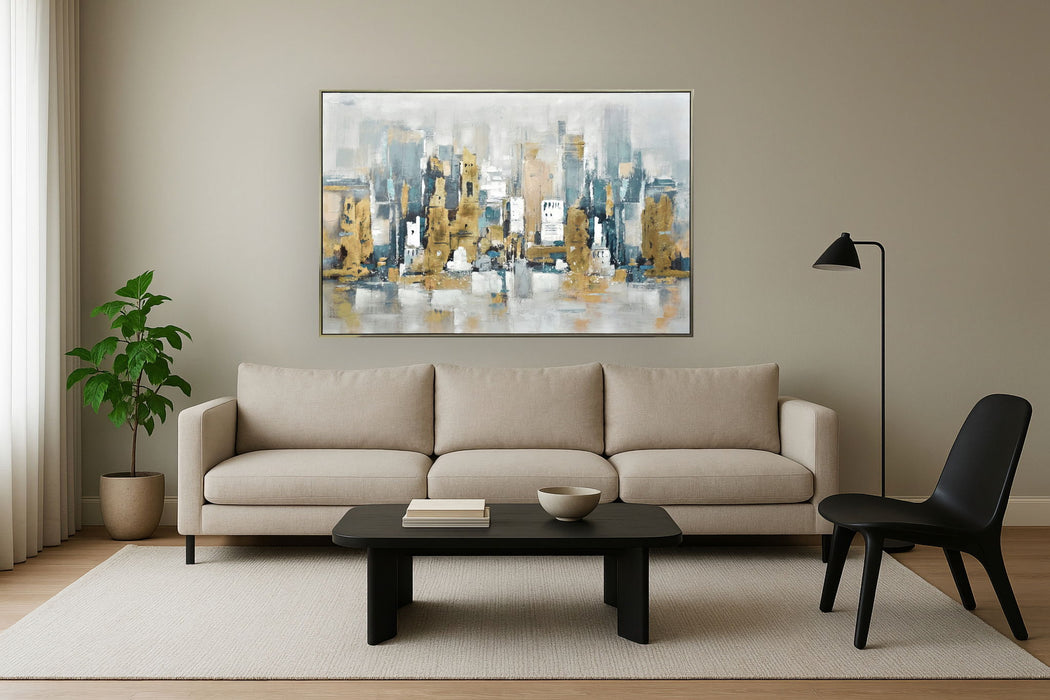 Urban Gold Reflection - 39" x 59" Framed Wall Art