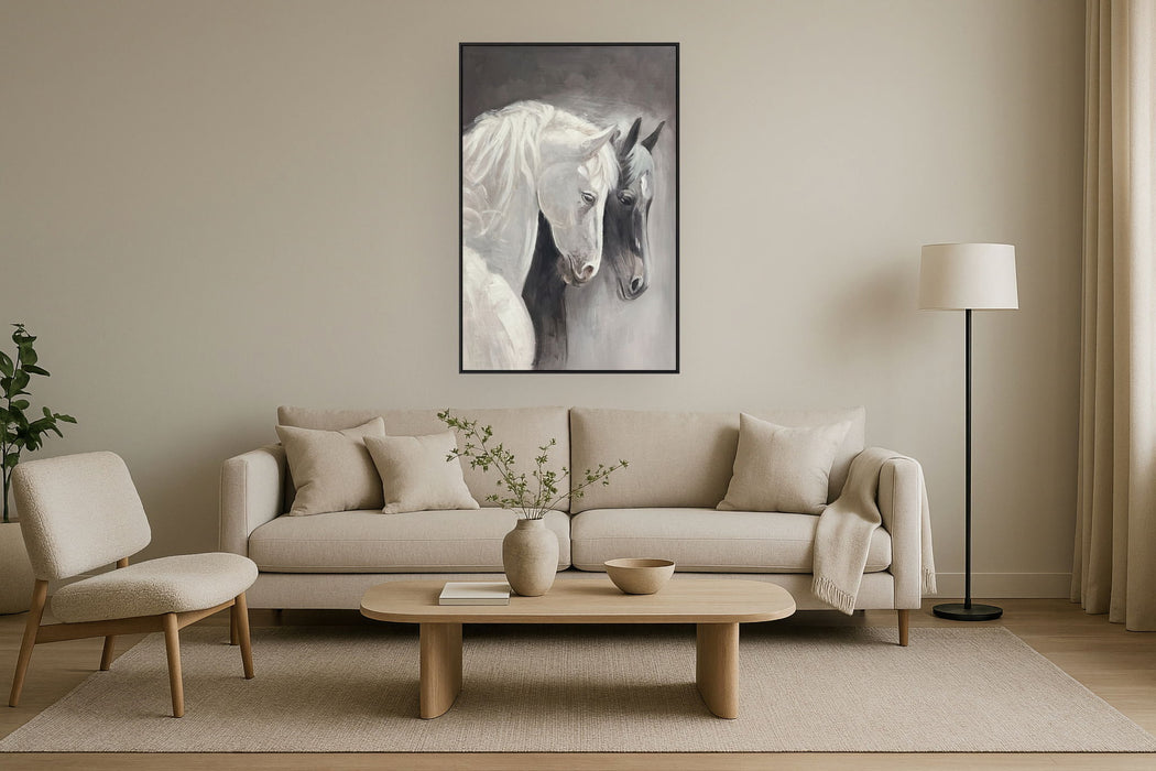 "Equine Serenity" Hand-Embellished Canvas In Frame - Gray / White / Black