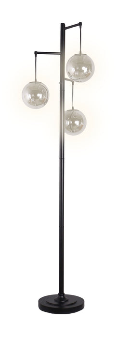 "Globe Cascade" Metal Floor Lamp With Glass Globes - Polished Chrome / Smoked Glass