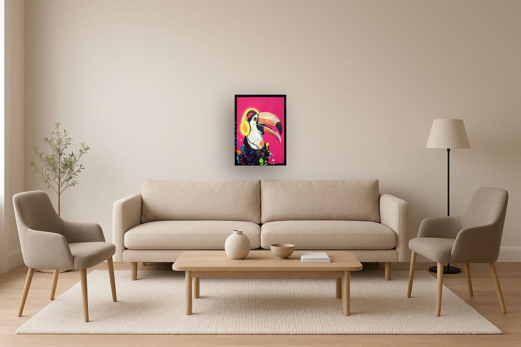 Neon Toucan Groove - 21" x 29" Framed Wall Art