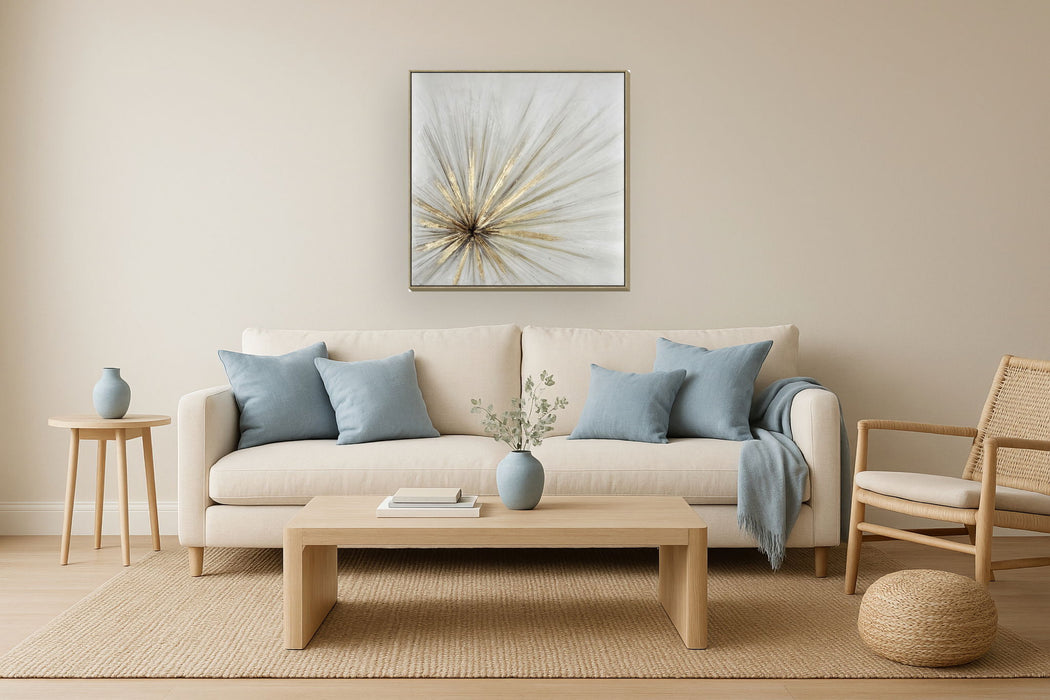 32x32 Hand Painted Textured Canvas In Frame - Pearl Silver