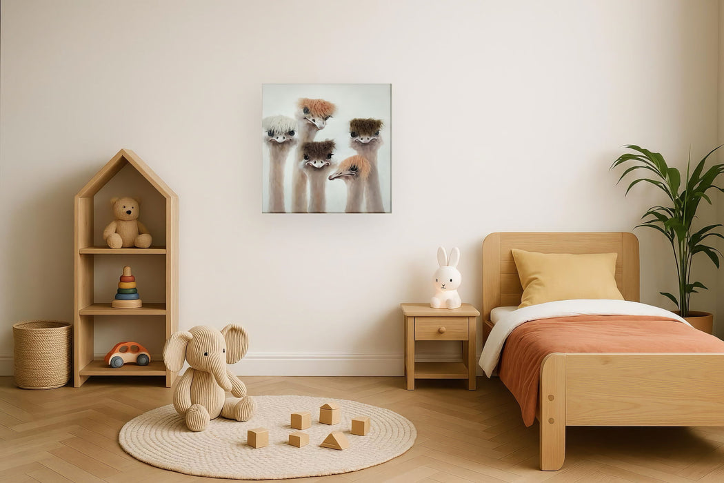 "Feathered Expressions" Hand-Embellished Canvas With Hair - Neutral / Tan / White / Brown