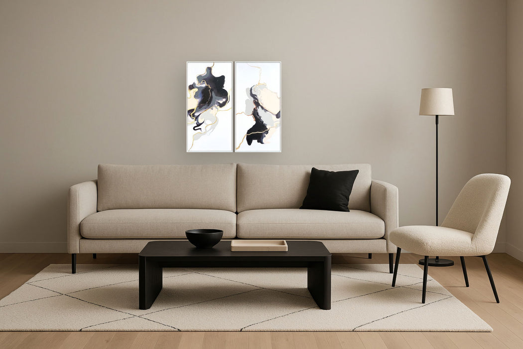 Hand Painted Textured Canvas With Foil In Frame (Set of 2) - White