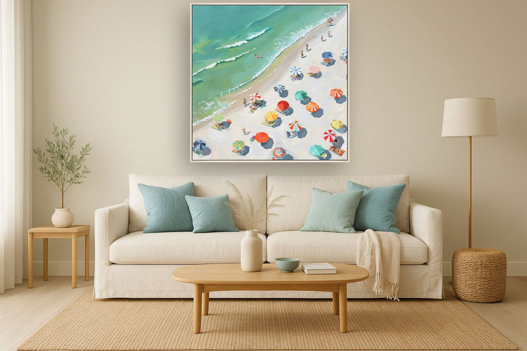 Sunlit Seaside Escape - 48" x 48" Framed Wall Art