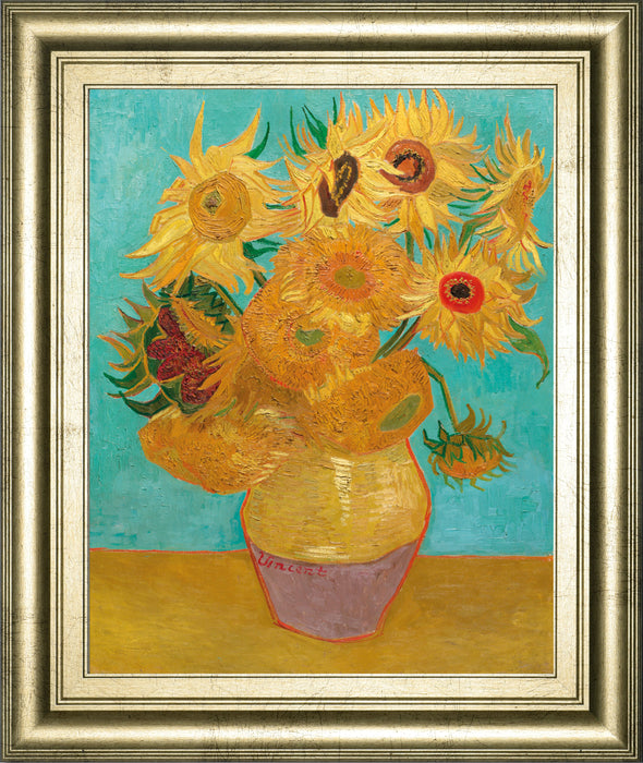 Still Life Vase With Twelve Sunflowers, January 1889 By Vincent Van Gogh - Framed Print Wall Art - Gold