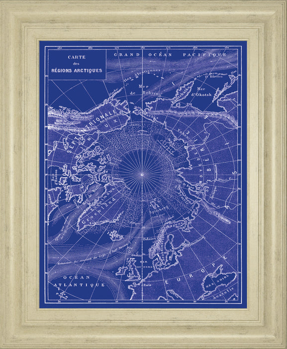 Arctic Map By The Vintage Collection - Framed Print Wall Art - Blue