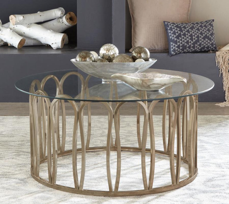 Monett - Round Coffee Table - Chocolate Chrome and Clear