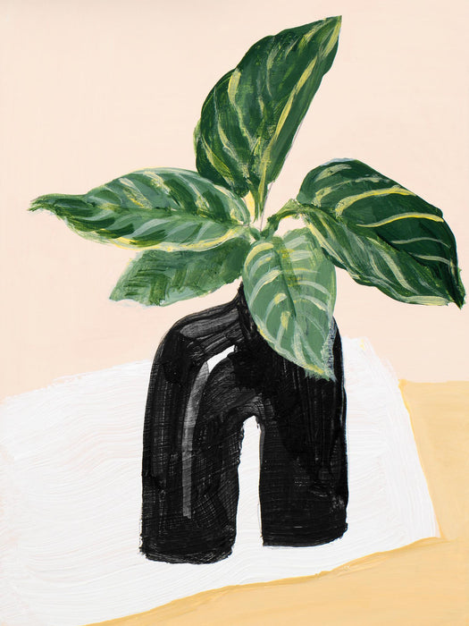 Little Plants In Black Vase II By Lanie Loreth (Framed) - Dark Green