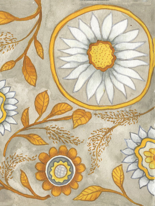 Framed Small - Flowers On Grey II By Elizabeth Medley - Yellow