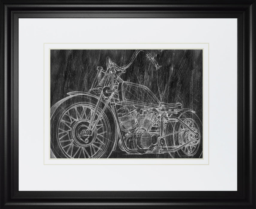 34x40 Motorcycle Mechanical Sketch II By Ethan Harper - Black