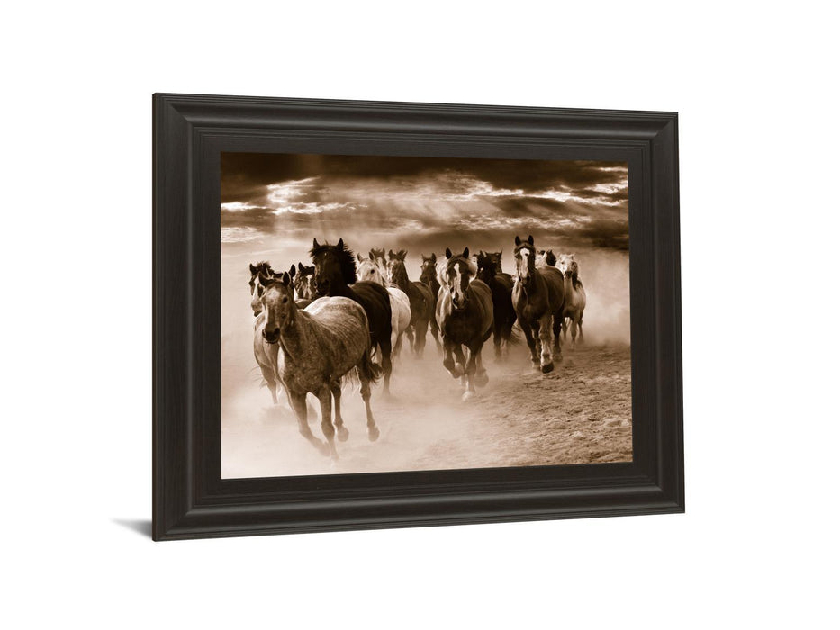 Running Horses By Monte Naglar - Framed Photo Print Wall Art - Dark Brown
