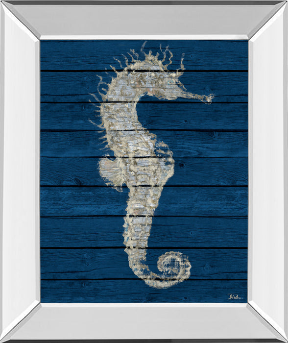 Antique Seahorse On Blue I By Patricia Pinto - Mirror Framed Print Wall Art - Blue