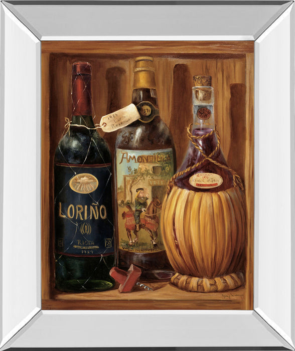 Vintage Wine Il - Mirror Framed Print Wall Art - Dark Brown